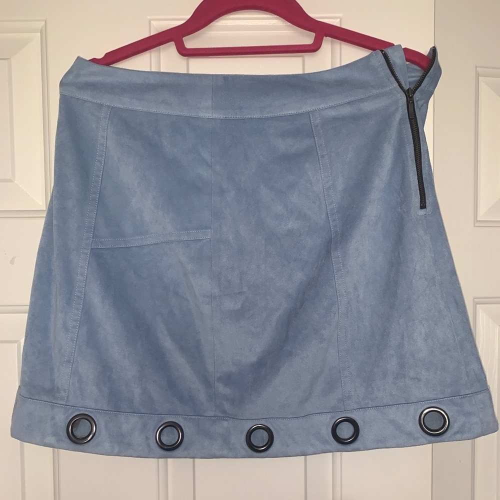light blue suade skirt